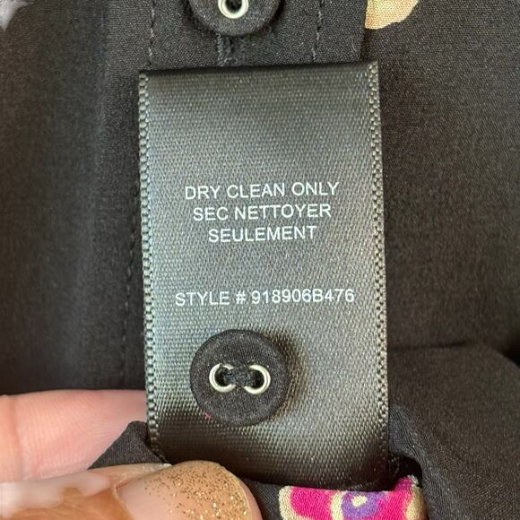 Rebecca Taylor Blouse Black Pink 6 Floriana Long Sleeve Silk Feminine Floral Top - Picture 12 of 15